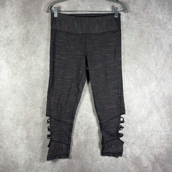 Prana Pants - prAna Leggings Womens M Gray Roxanne Capri Strappy Lattice Space Dye Yoga Gym